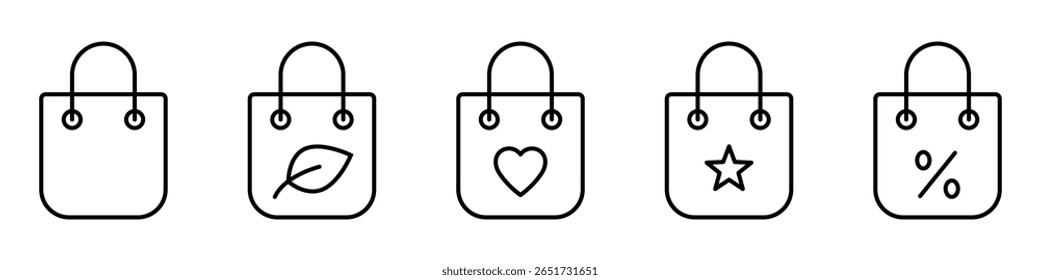 Shopping bag line icon.. Eco-friendly shopping bag icon. eco tote bag. Discount icon.