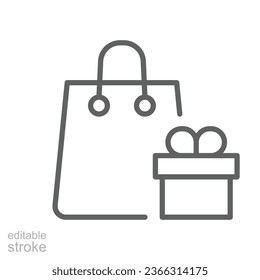 Shopping bag line icon. Giving Bag pack symbol for parcel, present gift box and package. Sales, retail simple pictogram. Editable stroke. Vector illustration. Design on white background. EPS 10