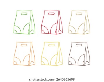 Shopping bag line icons. food delivery and sale offer bag set. Fashion paper package, buy fresh salad and shopping mall bags icons. fast food delivery, shop discounts. Vector
