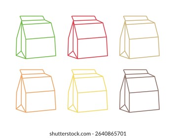 Shopping bag line icons. food delivery and sale offer bag set. Fashion paper package, buy fresh salad and shopping mall bags icons. fast food delivery, shop discounts. Vector