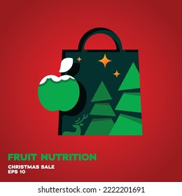 Shopping bag lined with apple logo, vector symbol icon graphic design illustration, merry christmas edition