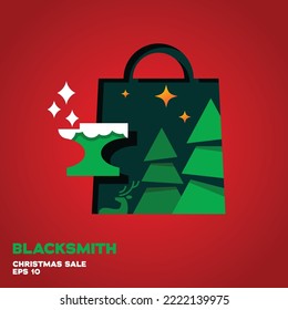 Shopping bag lined with blacksmith logo, symbol vector icon graphic design illustration, merry christmas edition