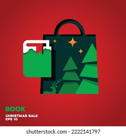Shopping bag lined with book logo, symbol vector icon graphic design illustration, merry christmas edition