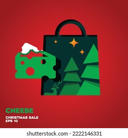Shopping bag lined with cheese logo, symbol vector icon graphic design illustration, merry christmas edition