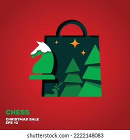 Shopping bag lined with chess logo, symbol vector icon graphic design illustration, merry christmas edition