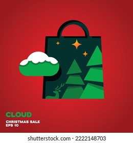 Shopping bag lined with cloud logo, symbol vector icon graphic design illustration, merry christmas edition