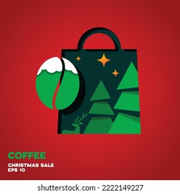 Shopping bag lined with coffee logo, symbol vector icon graphic design illustration, merry christmas edition