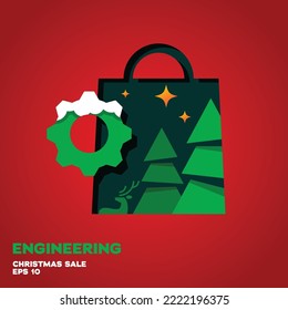 Shopping bag lined with gear logo, vector symbol icon graphic design illustration, merry christmas edition