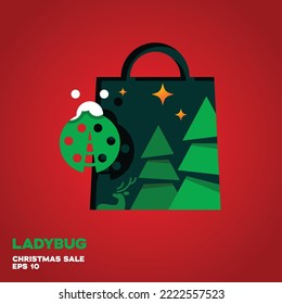 Shopping bag lined with ladybug logo, vector symbol icon graphic design illustration, merry christmas edition