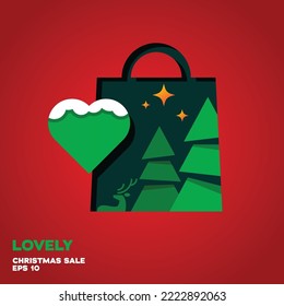 Shopping bag lined with love logo, vector symbol icon graphic design illustration, merry christmas edition