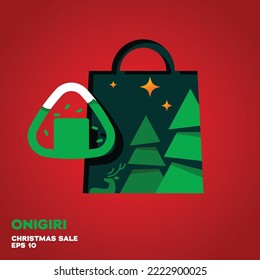 Shopping bag lined with onigiri logo, vector symbol icon graphic design illustration, merry christmas edition