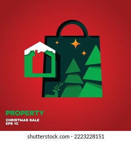 Shopping bag lined with property logo, vector symbol icon graphic design illustration, merry christmas edition