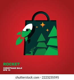 Shopping bag lined with rocket logo, vector symbol icon graphic design illustration, merry christmas edition