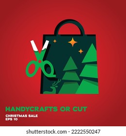 Shopping bag lined with scissors logo, vector symbol icon graphic design illustration, merry christmas edition