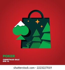 Shopping bag lined with spade logo, vector symbol icon graphic design illustration, merry christmas edition