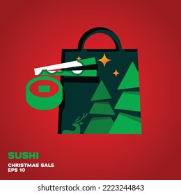 Shopping bag lined with sushi logo, vector symbol icon graphic design illustration, merry christmas edition