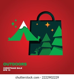 Shopping bag lined with tent logo, vector symbol icon graphic design illustration, merry christmas edition