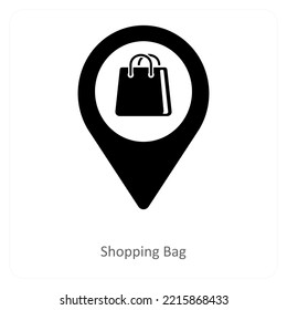 Concepto de icono de ubicación y bolsa de compras