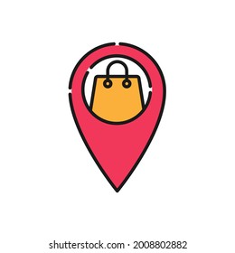 Shopping Bag with Location icon Vector Design. Shopping Bag icon with Location design concept for e-commerce, online store and marketplace website, logo, symbol, button, sign, App UI