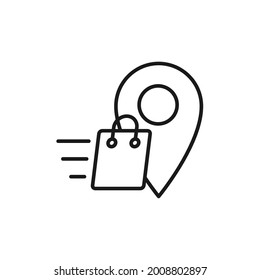 Bolsa de compras con el icono Ubicación Diseño del vector. Icono de la bolsa de compras con concepto de diseño de localización para comercio electrónico, tienda online y sitio web de mercado, logotipo, símbolo, botón, signo, interfaz de usuario de la aplicación