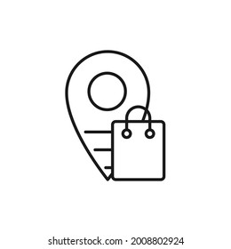 Bolsa de compras con el icono Ubicación Diseño del vector. Icono de la bolsa de compras con concepto de diseño de localización para comercio electrónico, tienda online y sitio web de mercado, logotipo, símbolo, botón, signo, interfaz de usuario de la aplicación