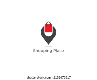 Shopping Bag and Location Pin Combination Logo Concept sign icon symbol Design. Vector illustration logo template