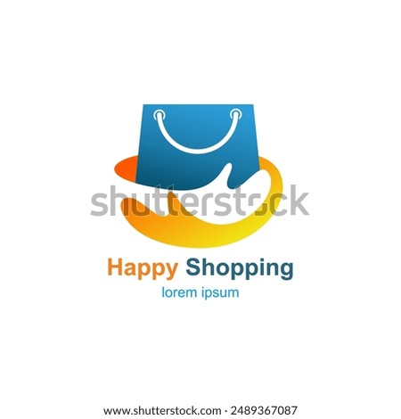 Shopping bag logo in arms, vector logo, shopping bag icon