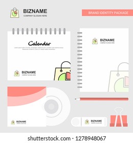 Shopping bag  Logo, Calendar Template, CD Cover, Diary and USB Brand Stationary Package Design Vector Template