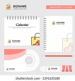 Shopping bag  Logo, Calendar Template, CD Cover, Diary and USB Brand Stationary Package Design Vector Template