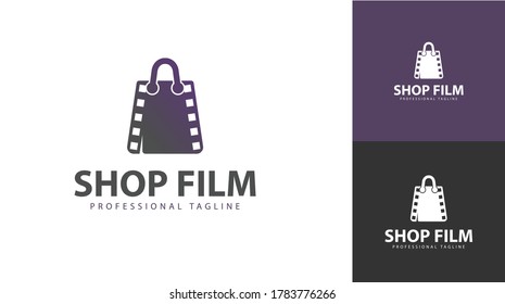 Shopping bag logo design combined with film. There are two color concepts. vector