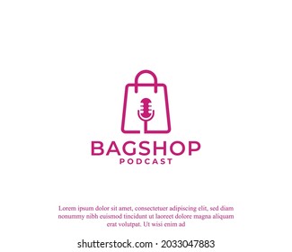 Shopping Bag Logo Design Combined with Podcast Mic. Suitable for Podcast Industry