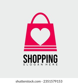 Shopping bag logo design with heart and line symbol. Suitable for online stores.