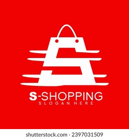 Shopping bag logo design with letter S and wave concept.