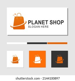 
Shopping bag logo design with planet ring effect