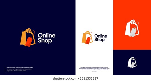 Logotipo del bolso de compras y etiqueta de descuento, objetivo del producto, venta flash, ilustración gráfica de Vector.