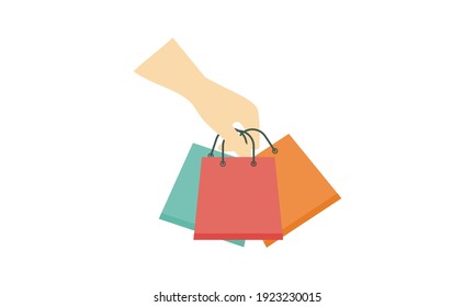 Shopping bag logo. Hand holding a shopping bag