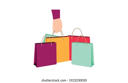Shopping bag logo. Hand holding a shopping bag