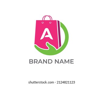 Shopping Bag Logo icon symbol with Letter A. Vector logo template