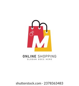 Shopping Bag Logo icon symbol with Letter M. Vector file Alphabet M concept design logo template