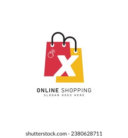 Shopping Bag Logo icon symbol with Letter X. Vector file Alphabet X concept design logo template