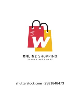 Shopping Bag Logo icon symbol with Letter W. Vector file Alphabet W concept design logo template