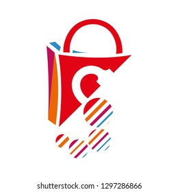 shopping bag logo, letter s and circle in shopping bag