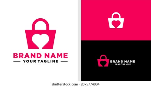 SHOPPING BAG LOGO LOVE NEGATIVE SPACE EDITABLE