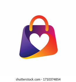 shopping bag logo, love vector logo
