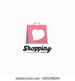 shopping bag logo, love vector logo
