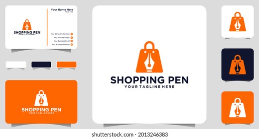 shopping bag logo and negative space pen icon and business card design