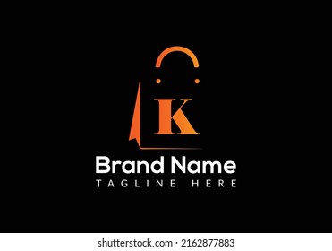 Shopping Bag Logo On Letter K Template. Shopping Bag On K Letter, Initial Shopping Bag Sign Concept Template