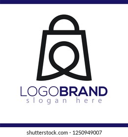 Shopping bag logo with pin line art icon vector