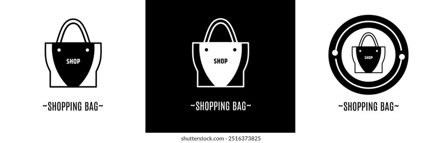 Shopping bag logo set. Collection of black and white logos. Stock vector.