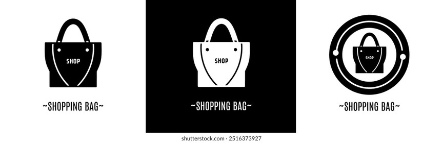 Shopping bag logo set. Collection of black and white logos. Stock vector.